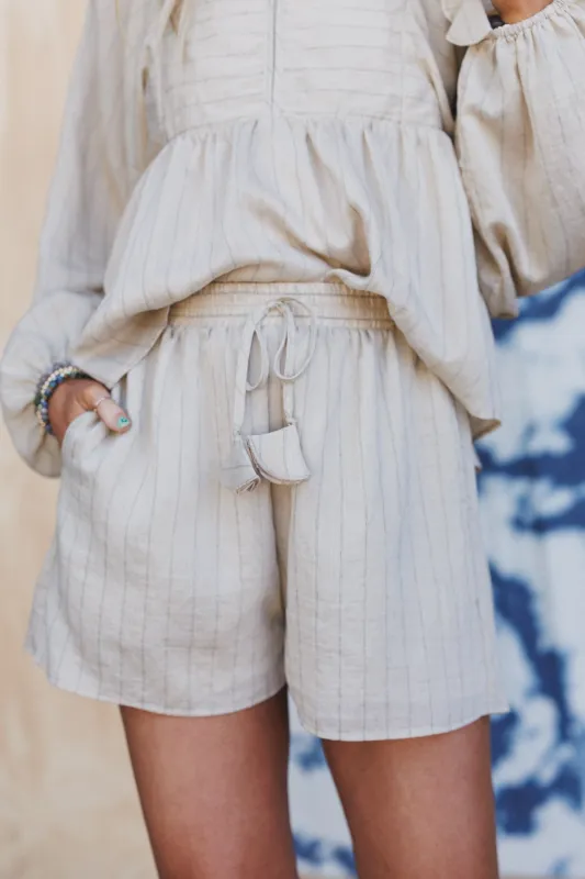 Easy Life Striped Shorts - Oatmeal sold by Three Bird Nest