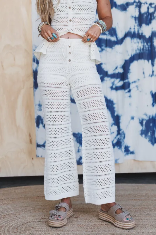 Roma Crochet Knit Pants - Off White sold by Three Bird Nest