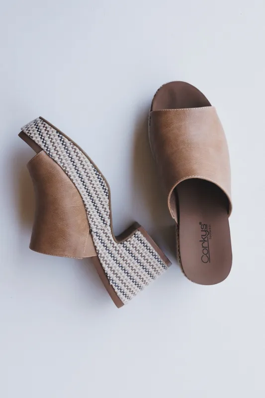 Sunset Heights Striped Platform Sandal - Caramel sold by Three Bird Nest