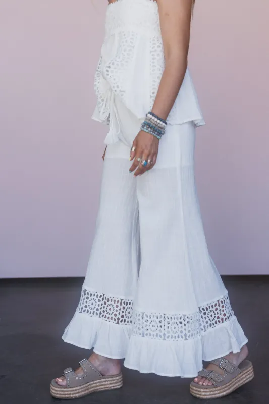 Moonbeam Crochet Wide Leg Pants - Off White made by Promesa