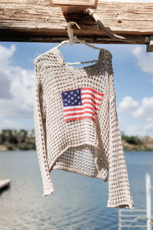 Americana Flag Hoodie - Beige sold by Three Bird Nest