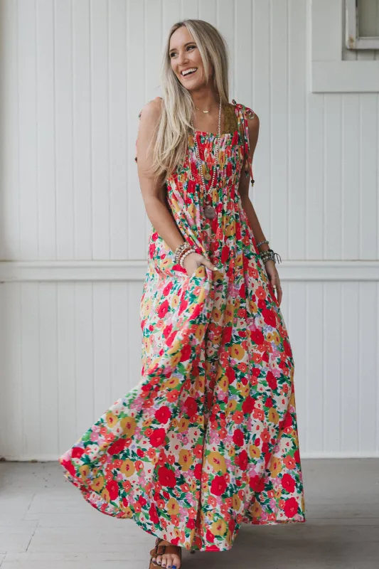 The Nest Bohemian Grace Maxi Dress - Red Floral sold by Three Bird Nest