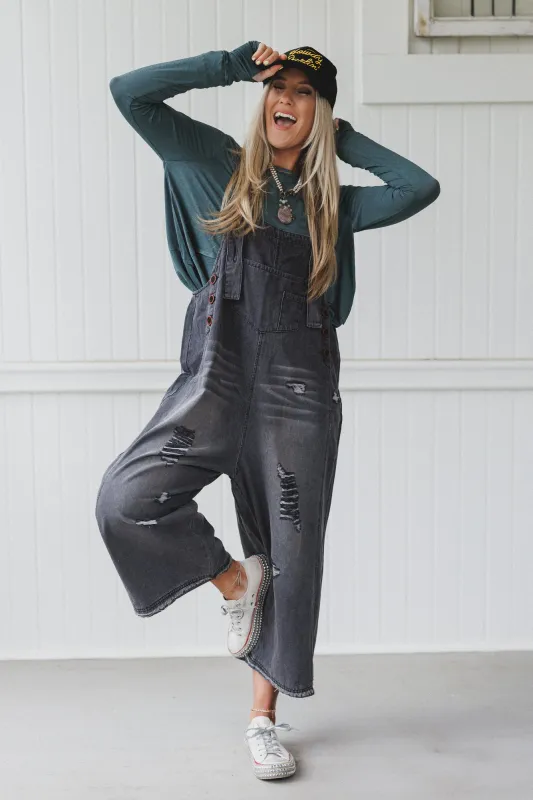 High Hopes Slouchy Denim Overalls - Black sold by Three Bird Nest