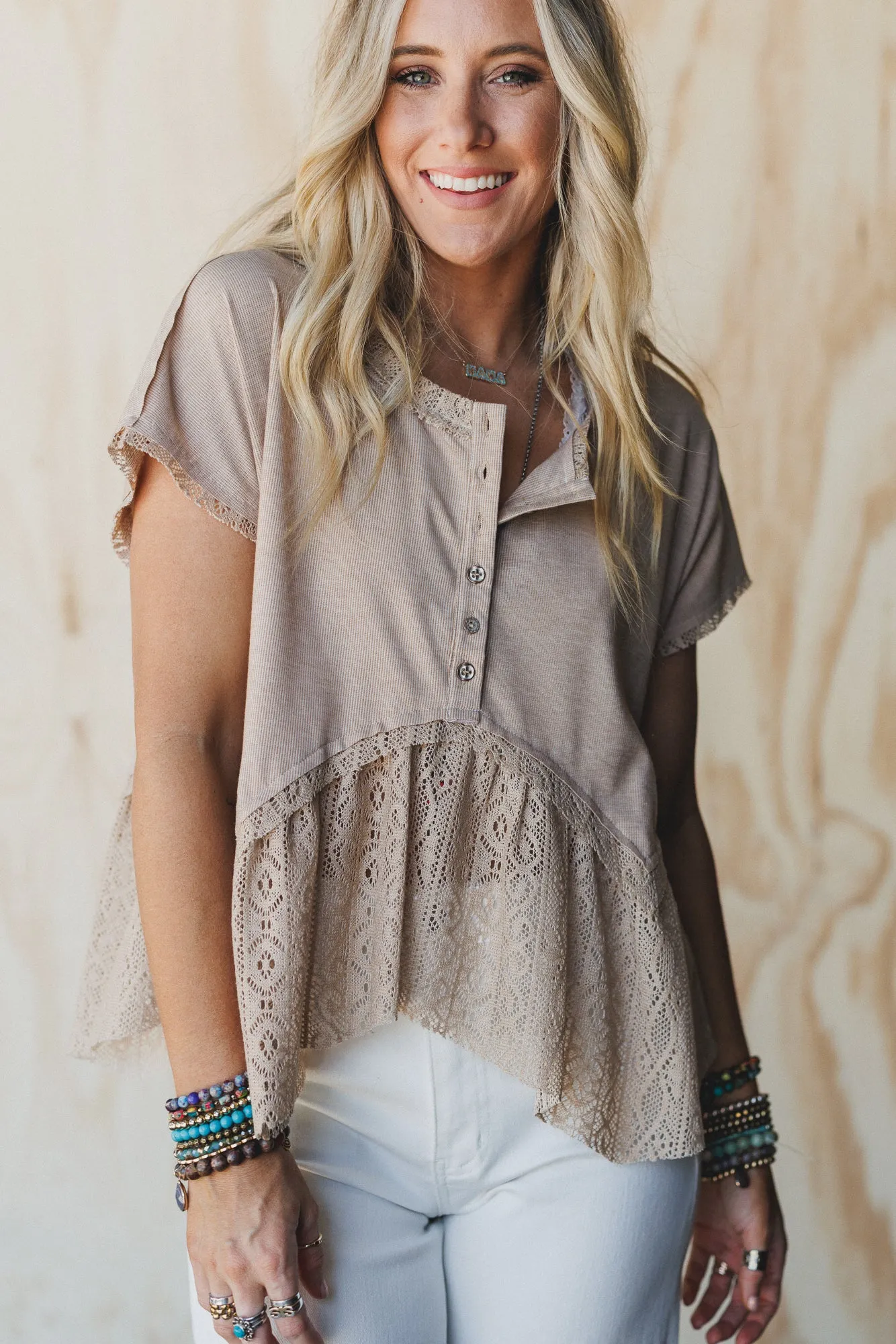 Callie Short Sleeve Tee - Beige sold by Three Bird Nest product image thumbnail 2