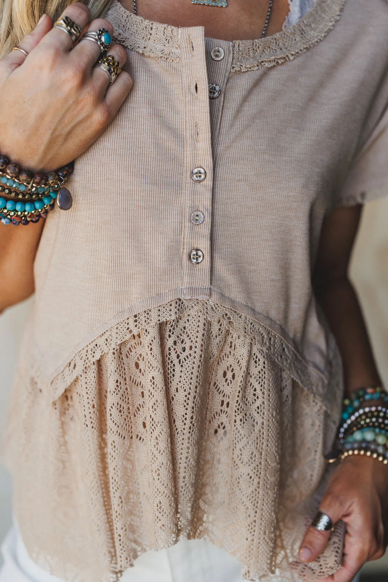 Callie Short Sleeve Tee - Beige sold by Three Bird Nest product image thumbnail 3