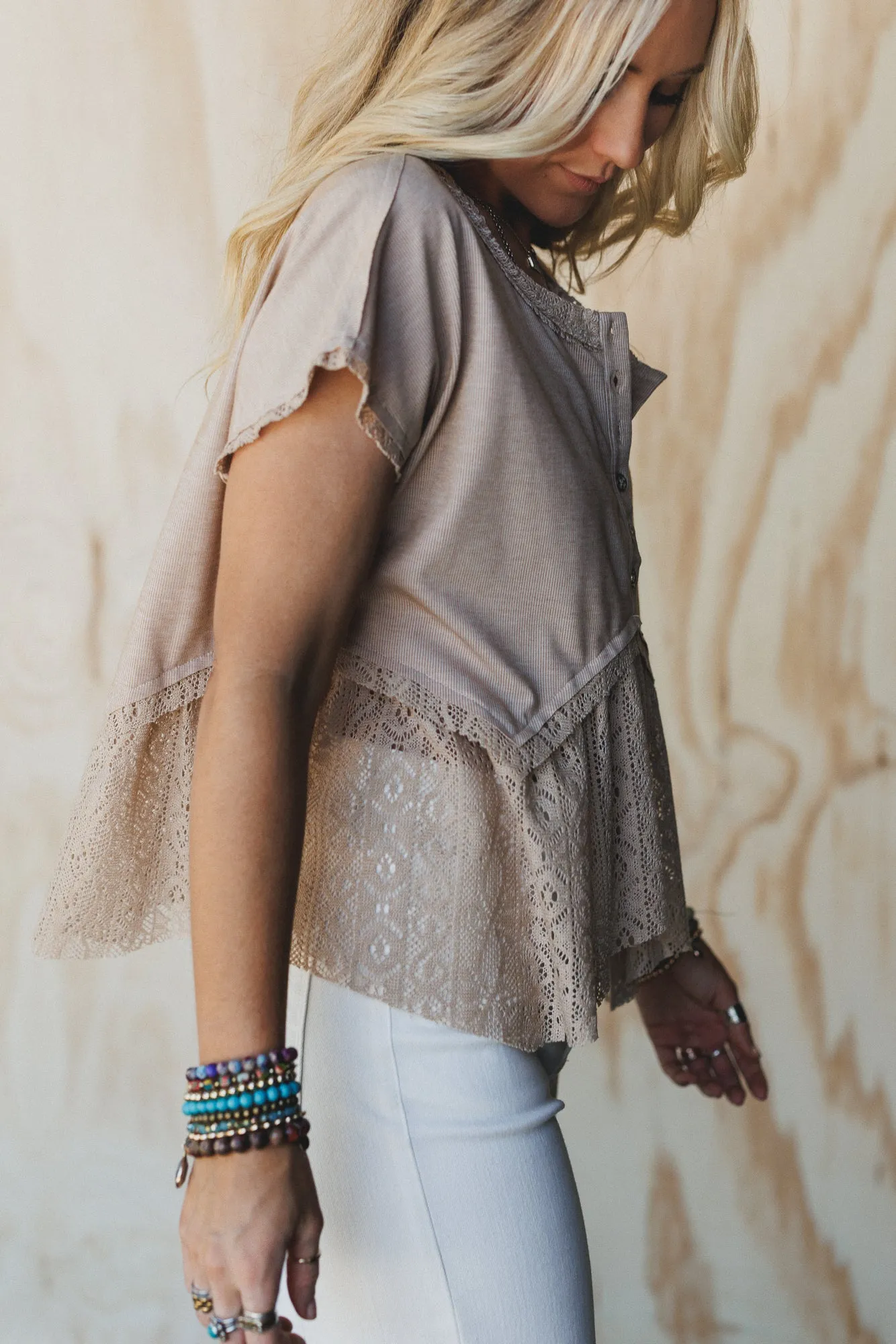 Callie Short Sleeve Tee - Beige sold by Three Bird Nest product image thumbnail 5