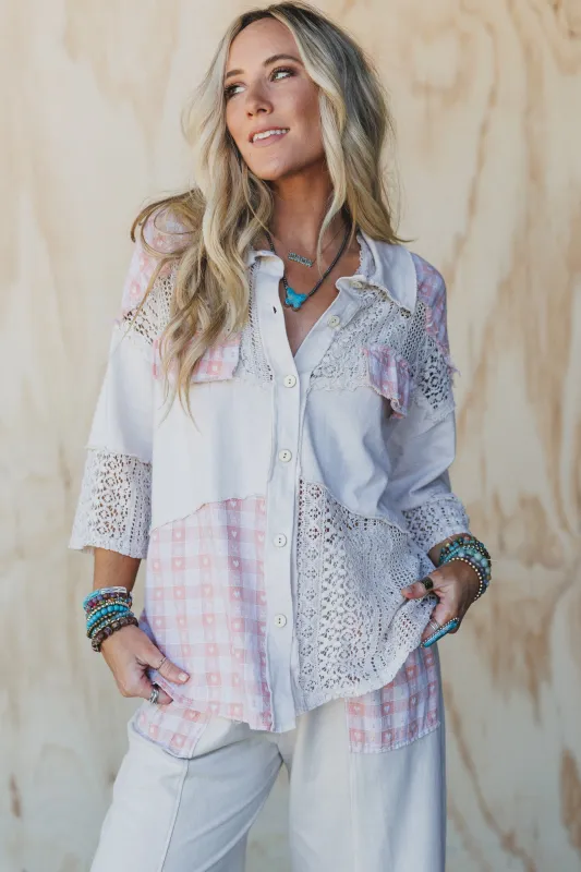 Lost In Love Button Down Top - Natural made by Three Bird Nest