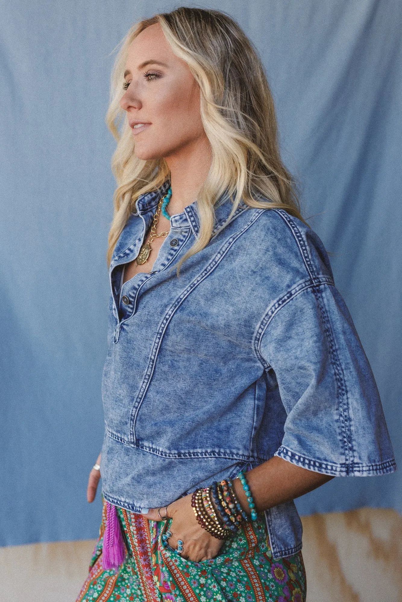 Saddle Up Style Denim Top - Denim sold by Three Bird Nest product image thumbnail 3