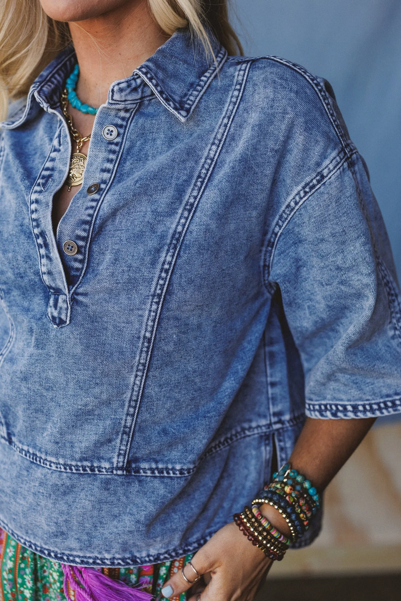 Saddle Up Style Denim Top - Denim sold by Three Bird Nest product image thumbnail 2