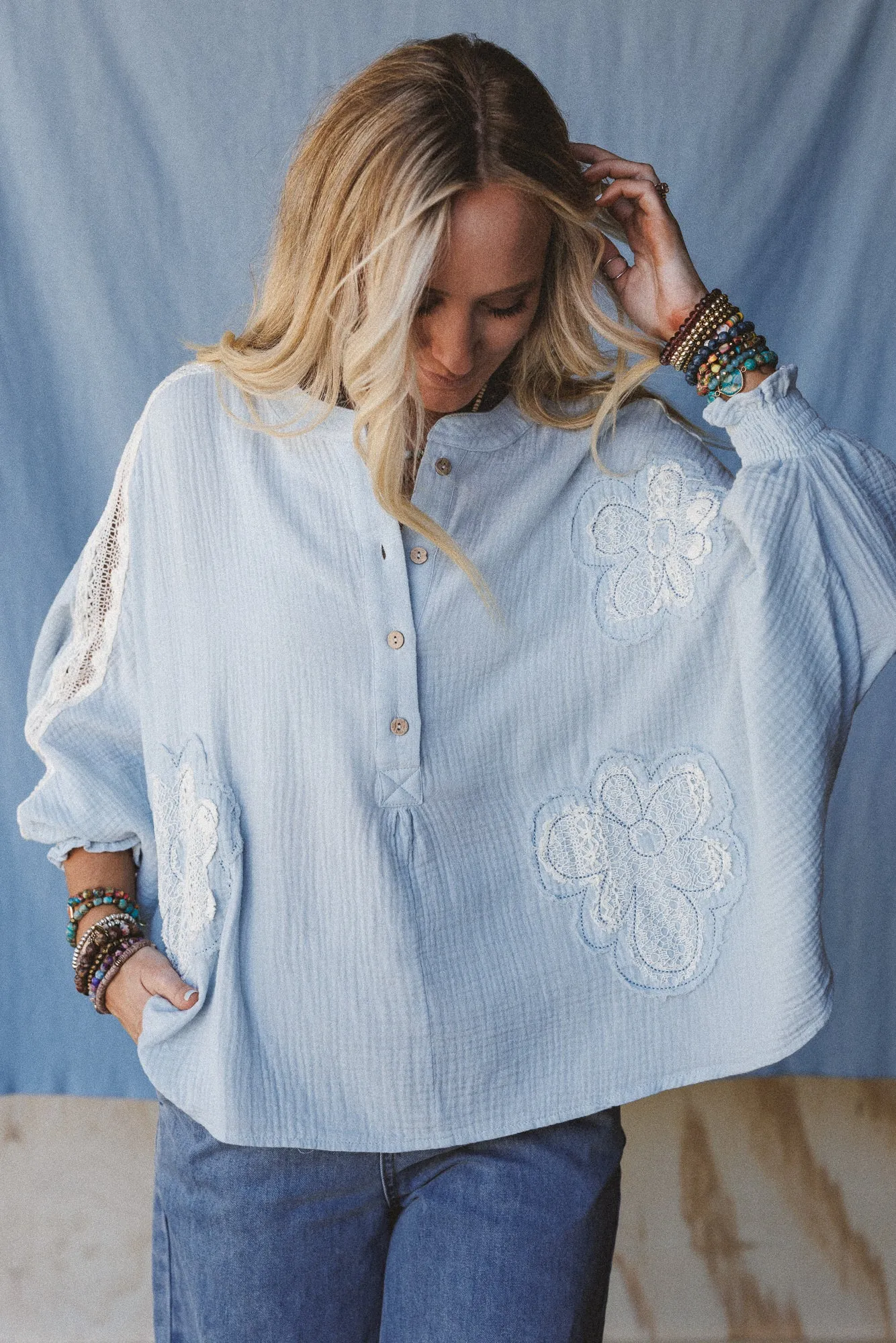 Soul Stir Crochet Trim Top - Blue sold by Three Bird Nest product image thumbnail 3