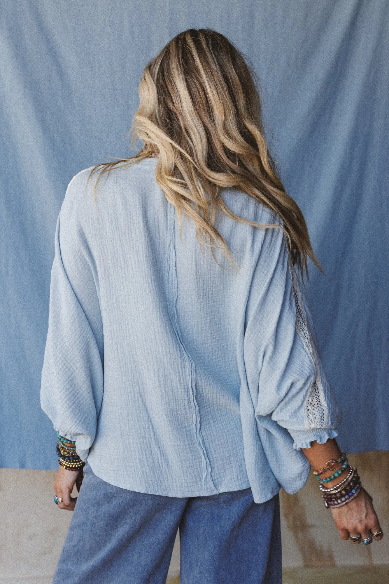 Soul Stir Crochet Trim Top - Blue sold by Three Bird Nest product image thumbnail 5