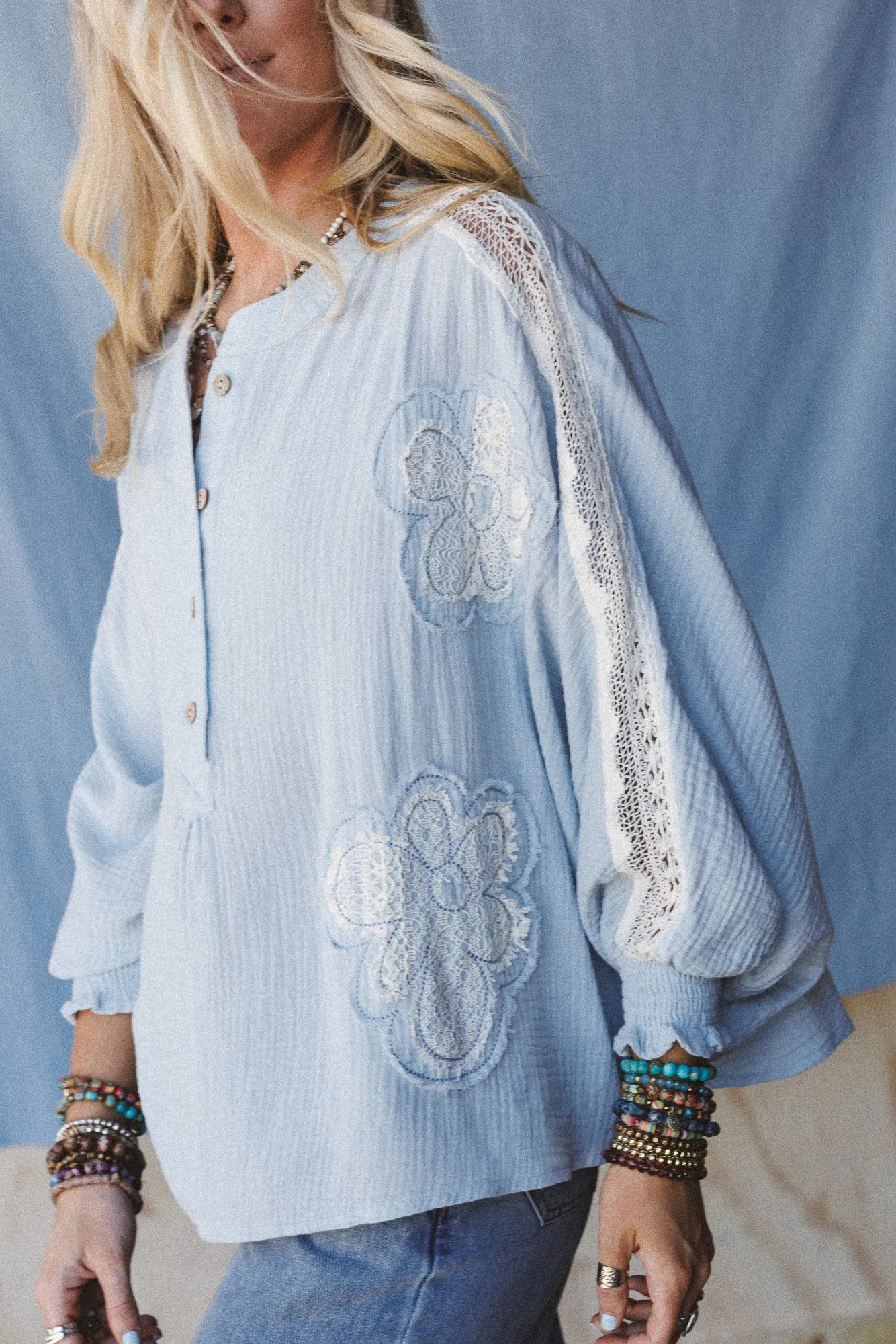 Soul Stir Crochet Trim Top - Blue sold by Three Bird Nest product image thumbnail 4