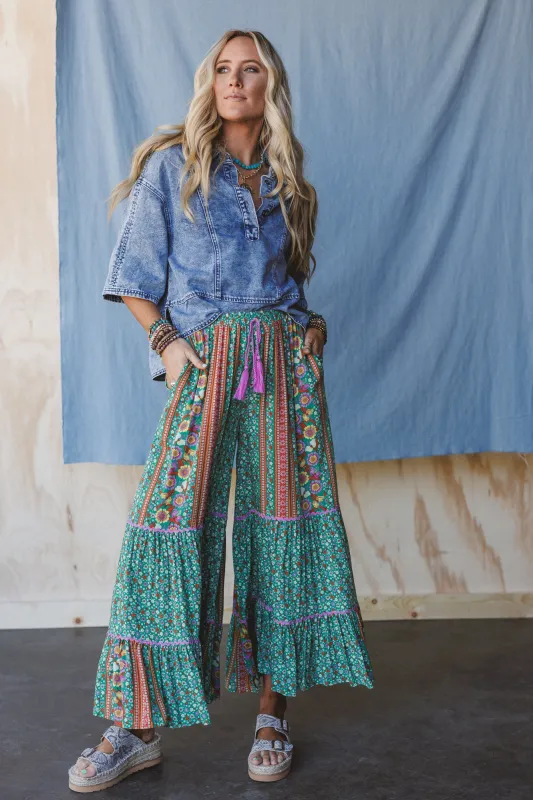 Kate Printed Wide Leg Pants - Sage sold by Three Bird Nest