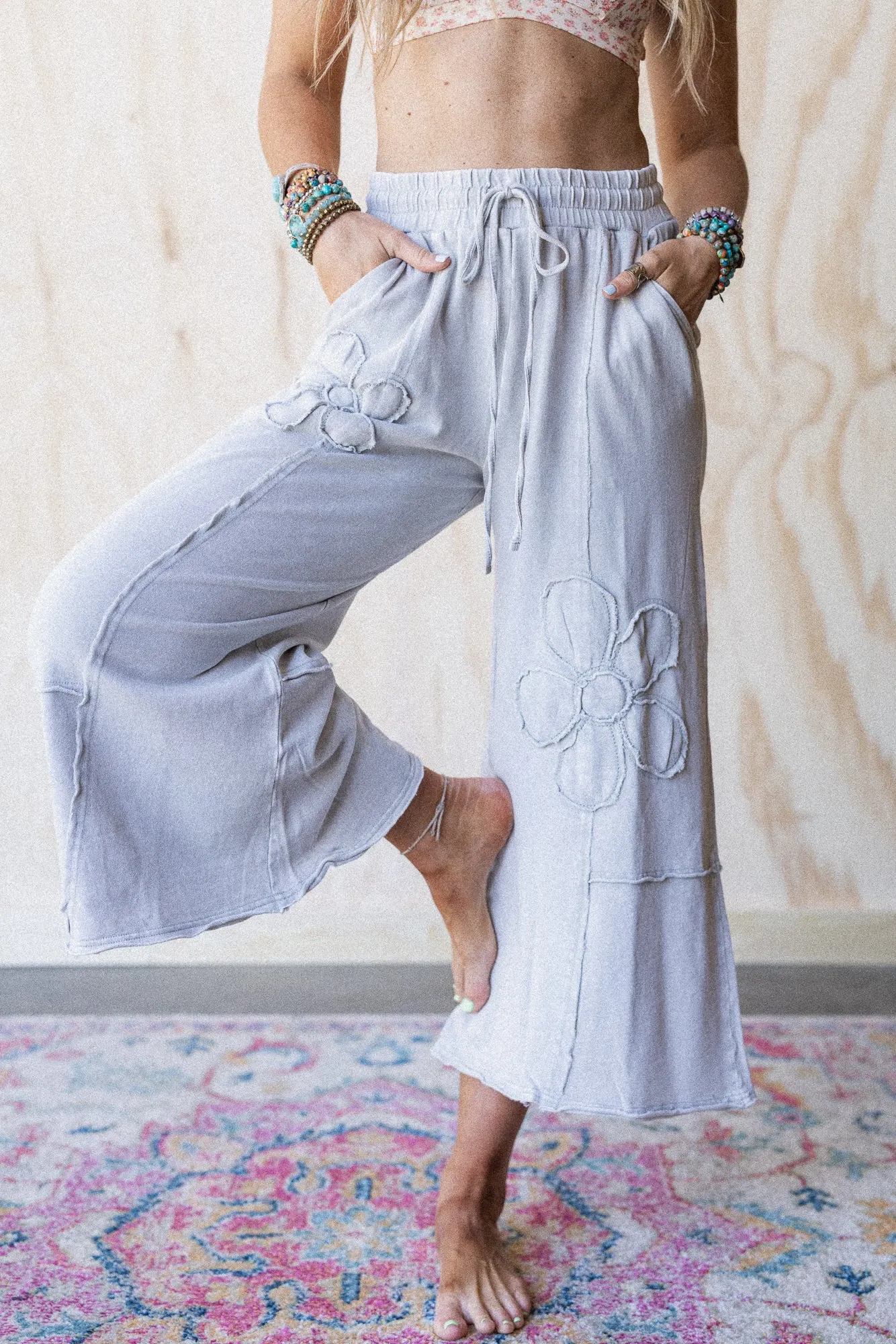 Ethereal Blooms Wide Leg Pants - Stone sold by Three Bird Nest product image thumbnail 2