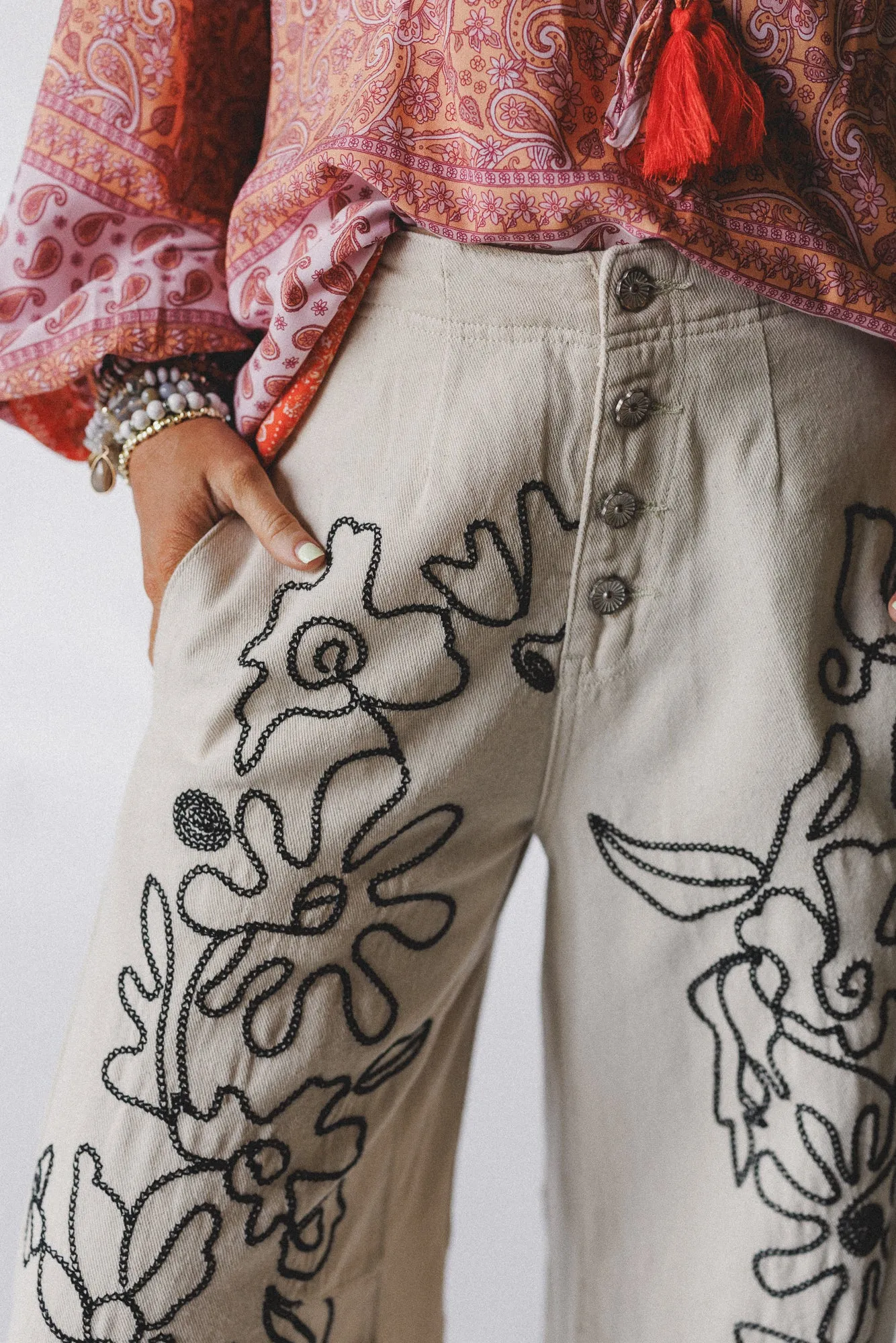 Sweet On You Embroidered Pants - Oat sold by Three Bird Nest product image thumbnail 4