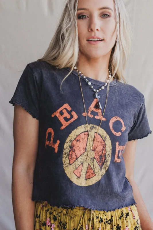 Peaceful Charm Graphic Tee - Charcoal sold by Three Bird Nest