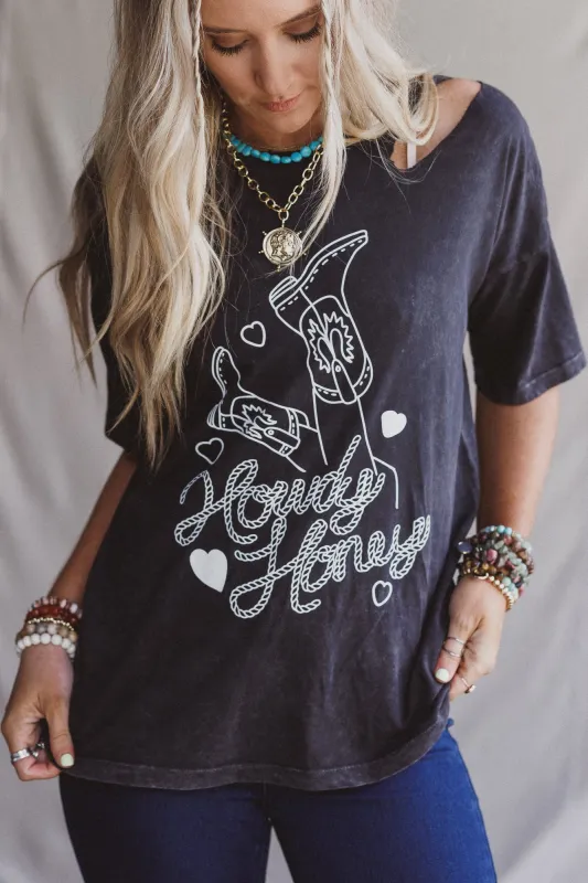 Western Sweetheart Graphic Tee - Charcoal sold by Three Bird Nest