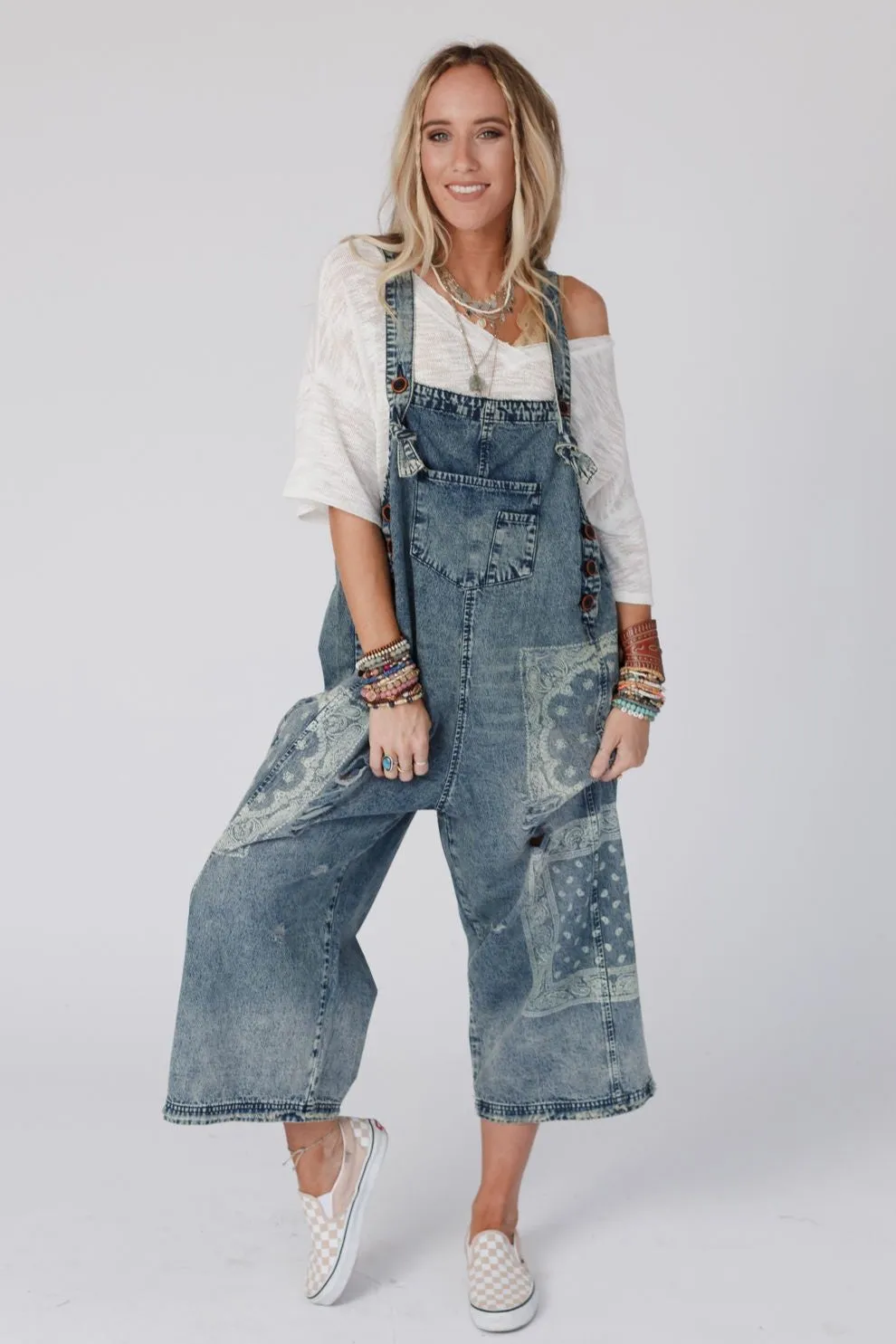 High Hopes Slouchy Denim Overalls - Denim Bandana sold by Three Bird Nest product image thumbnail 3