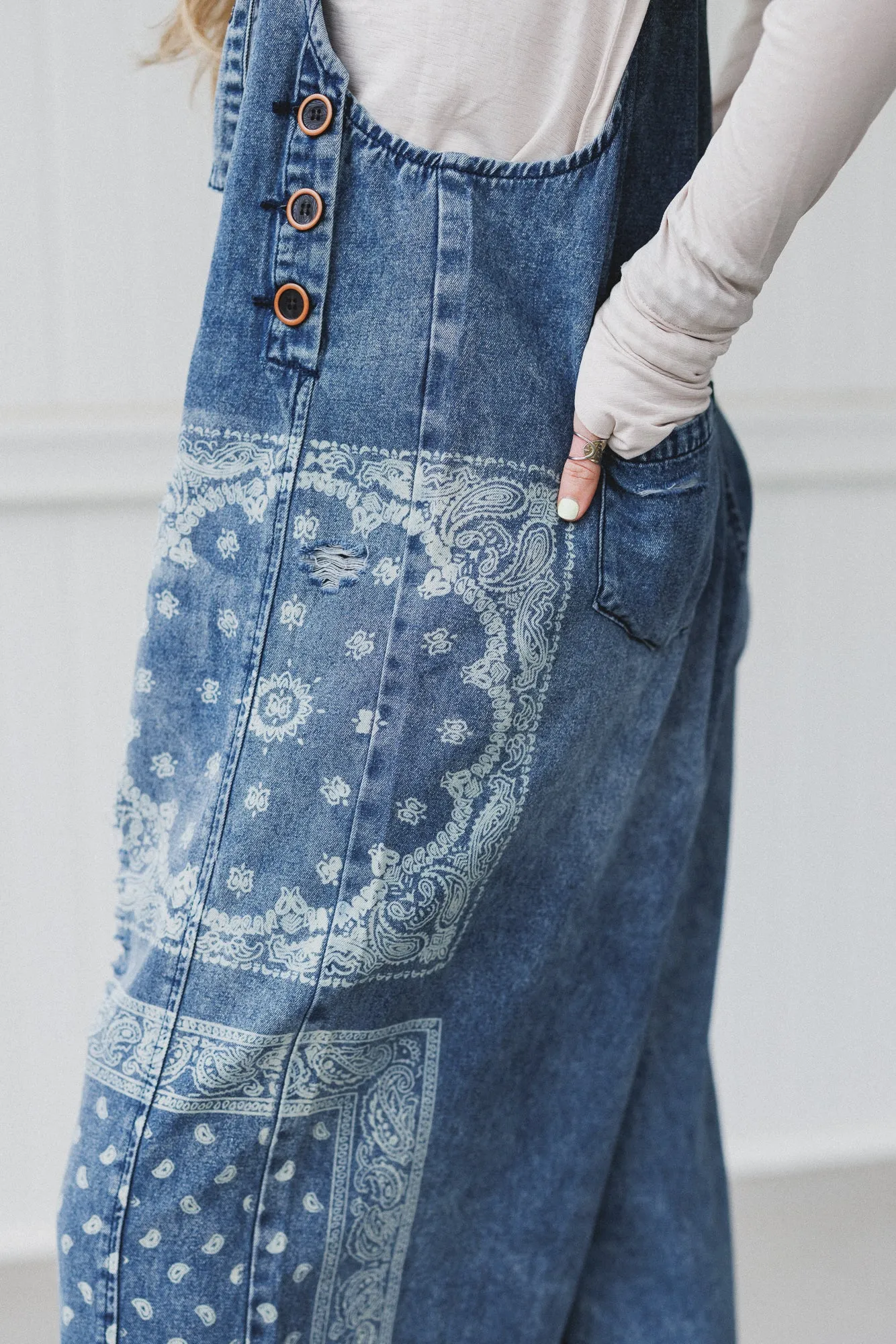 High Hopes Slouchy Denim Overalls - Denim Bandana sold by Three Bird Nest product image thumbnail 2