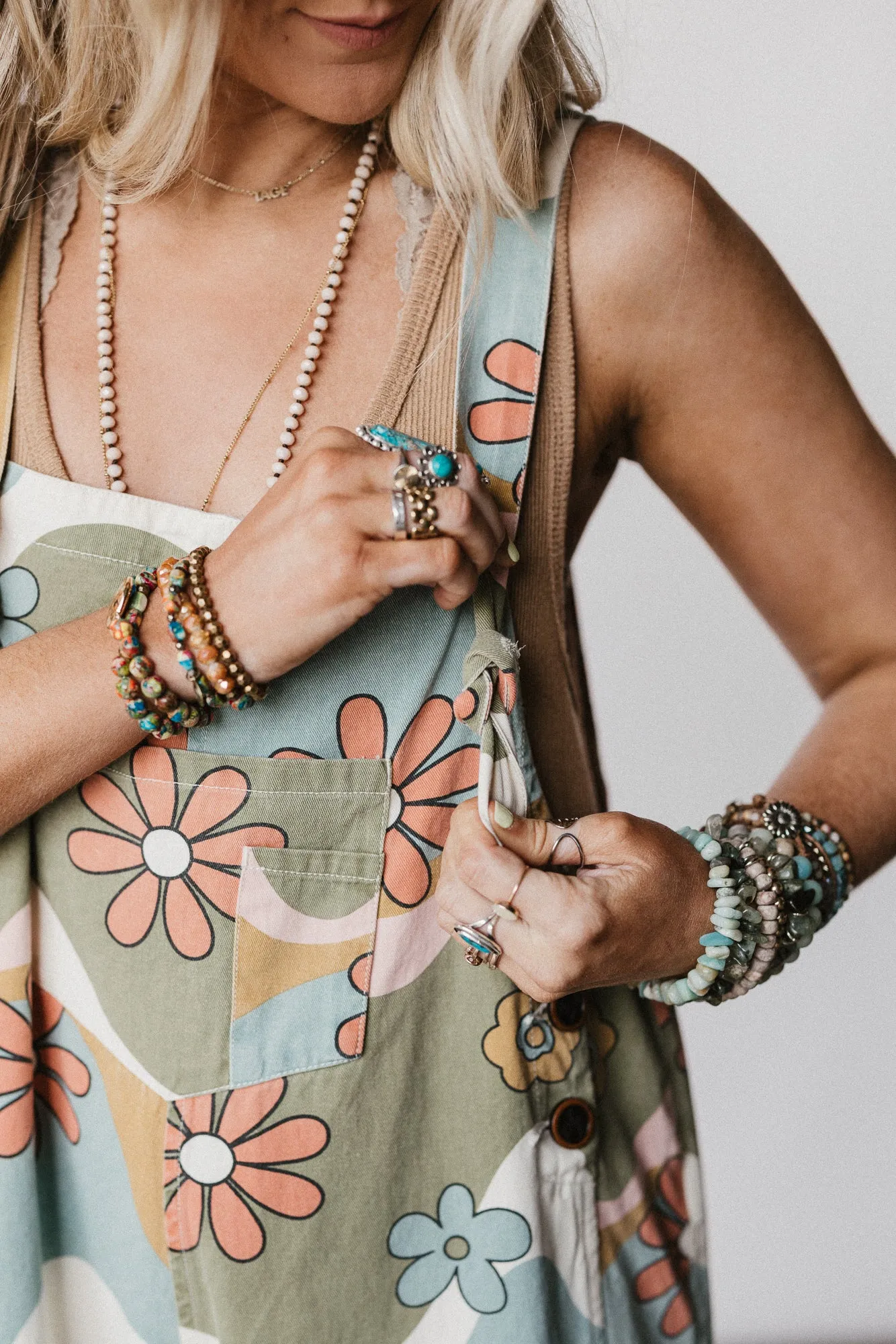 High Hopes Slouchy Denim Overalls - Olive Flower sold by Three Bird Nest product image thumbnail 2