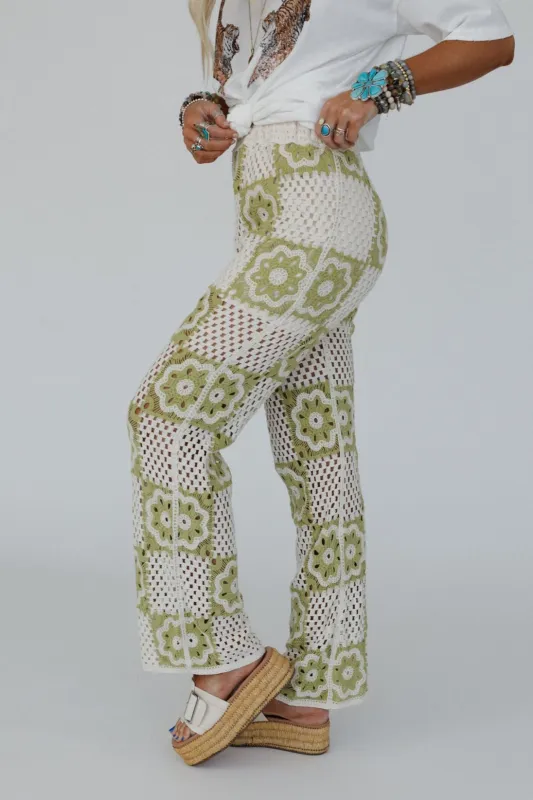 Tierra Sol Crochet Pants - Green sold by Three Bird Nest