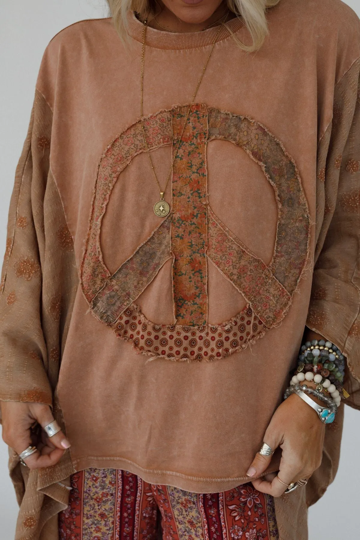 Peace Path Embroidered Top - Mocha sold by Three Bird Nest product image thumbnail 5