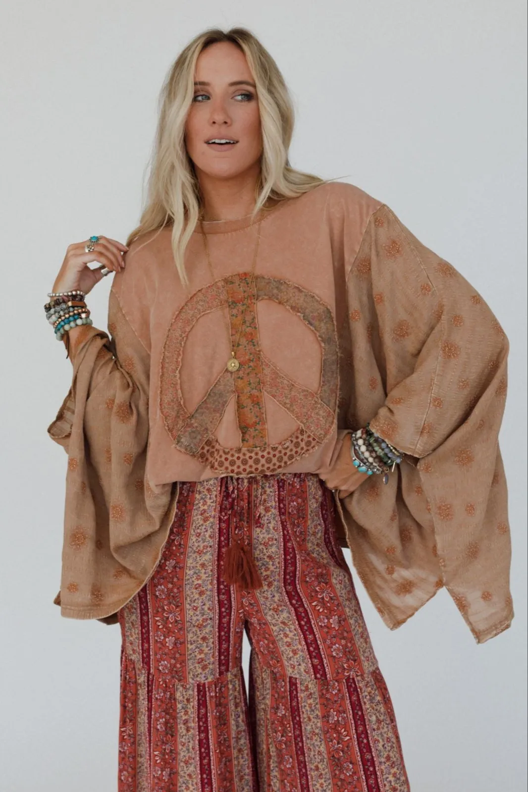 Peace Path Embroidered Top - Mocha sold by Three Bird Nest product image thumbnail 4