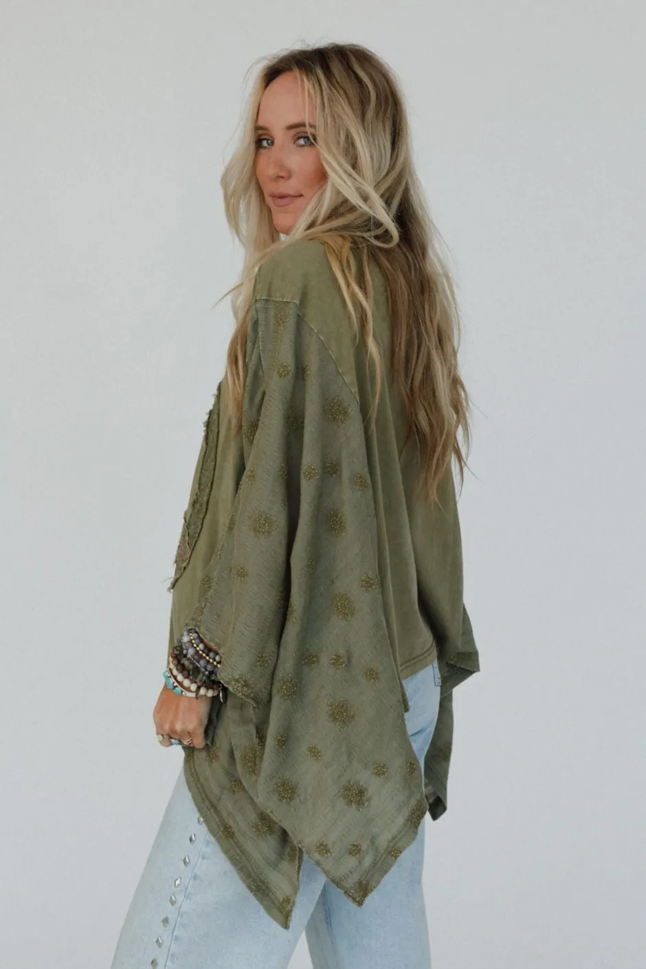 Peace Path Embroidered Top - Olive sold by Three Bird Nest product image thumbnail 2