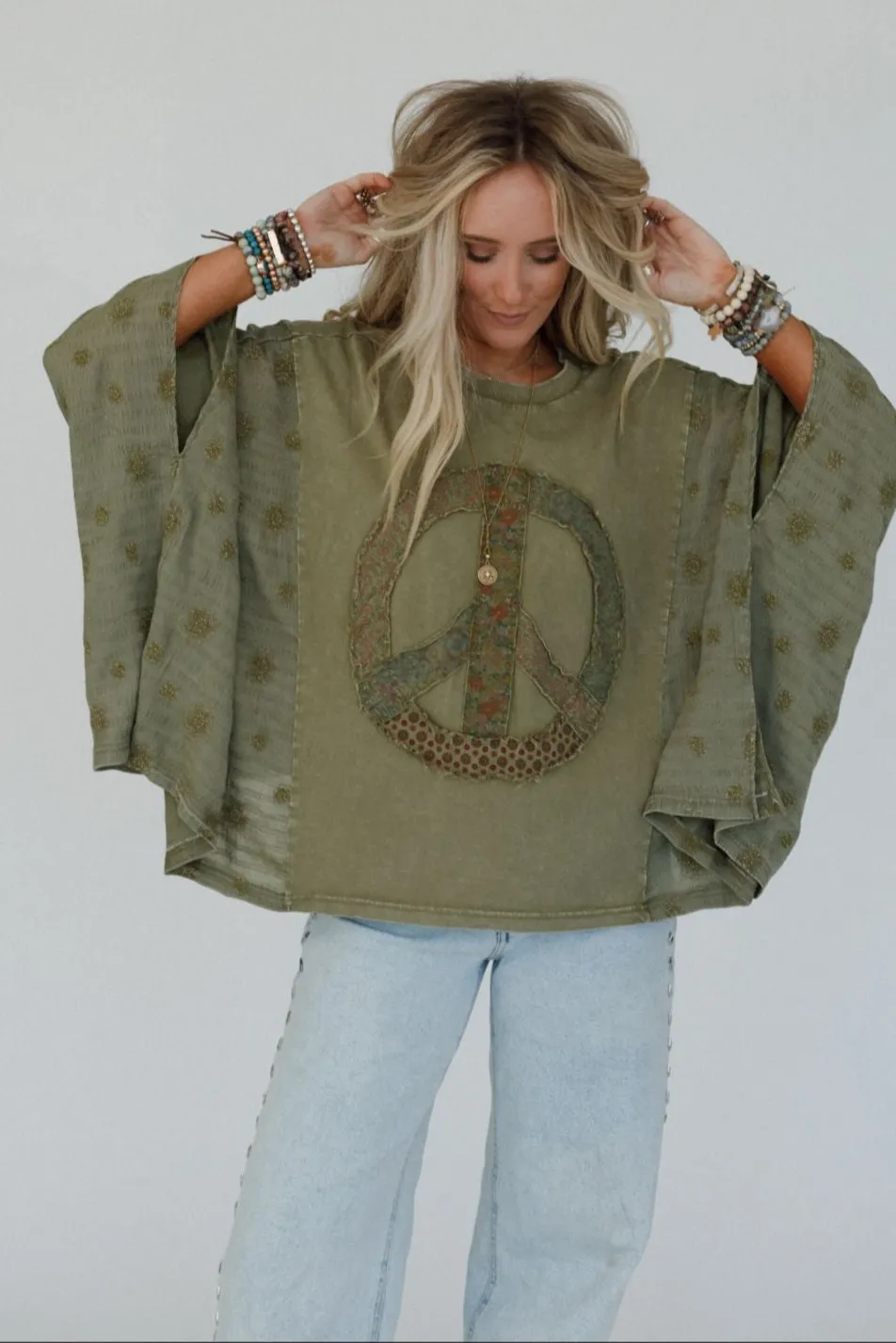 Peace Path Embroidered Top - Olive sold by Three Bird Nest product image thumbnail 4
