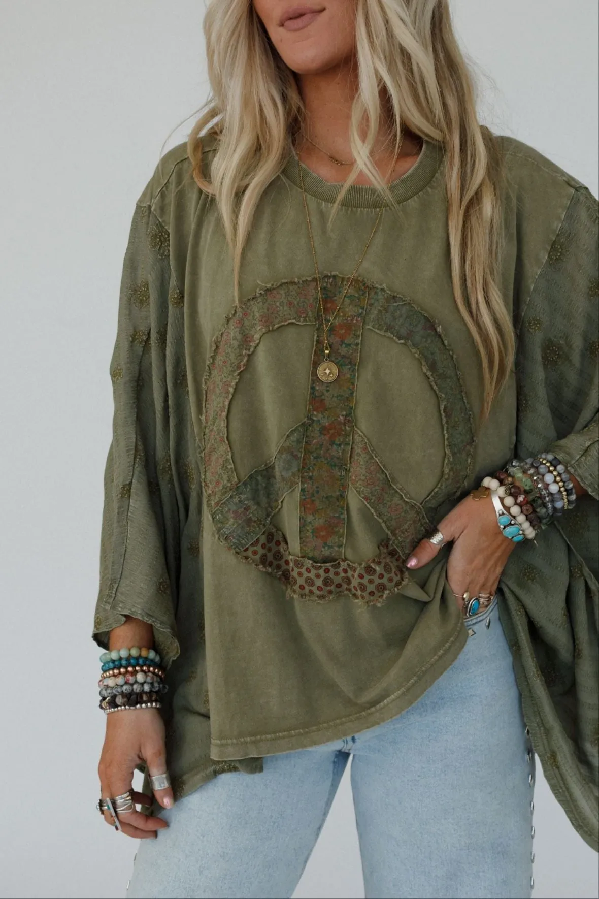 Peace Path Embroidered Top - Olive sold by Three Bird Nest product image thumbnail 3