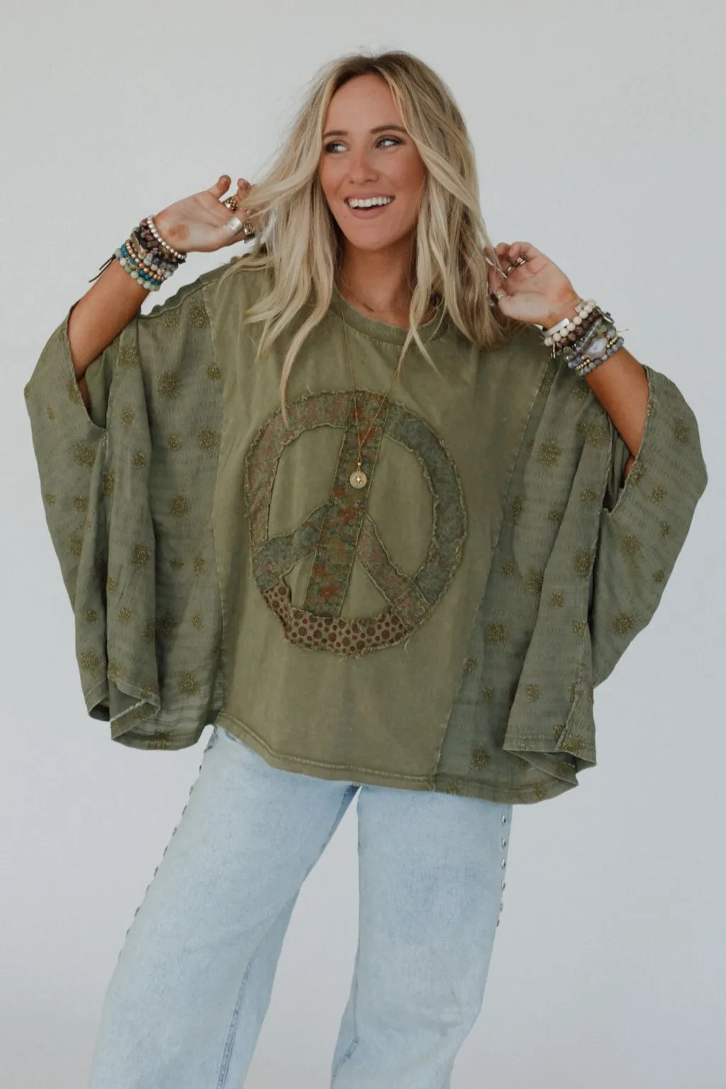 Peace Path Embroidered Top - Olive sold by Three Bird Nest