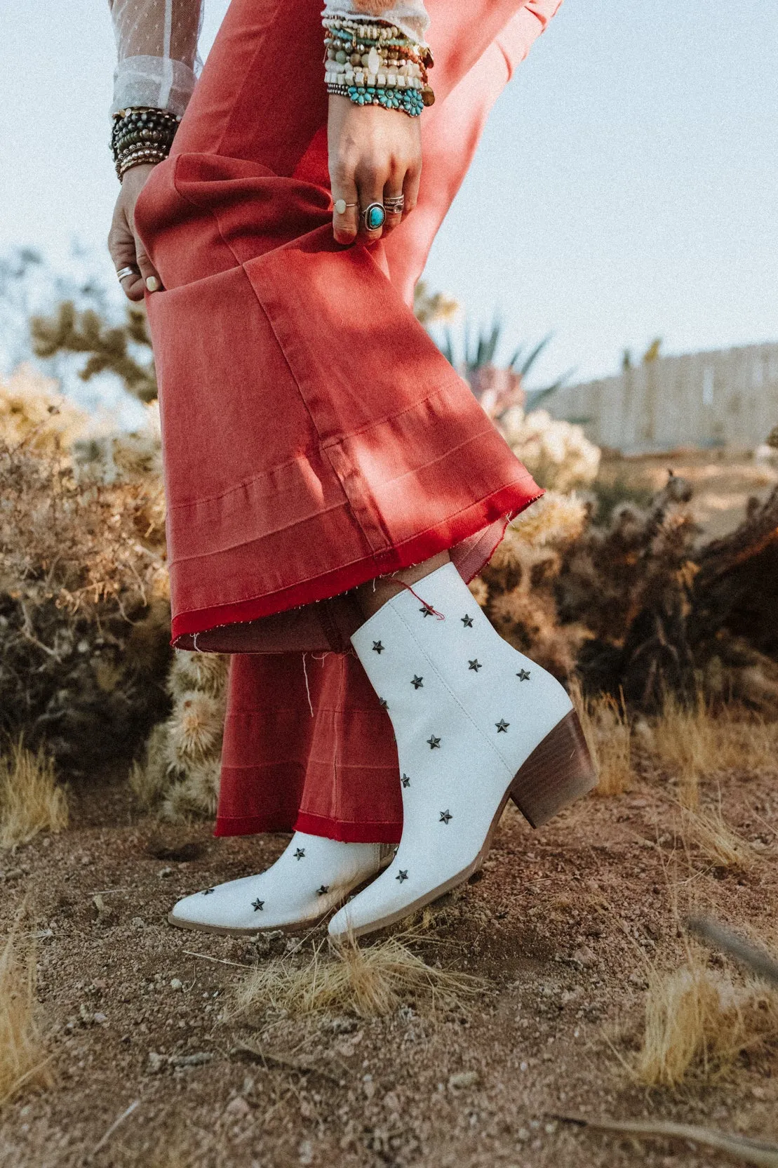 Lulu Star Studded Boots - White sold by Three Bird Nest