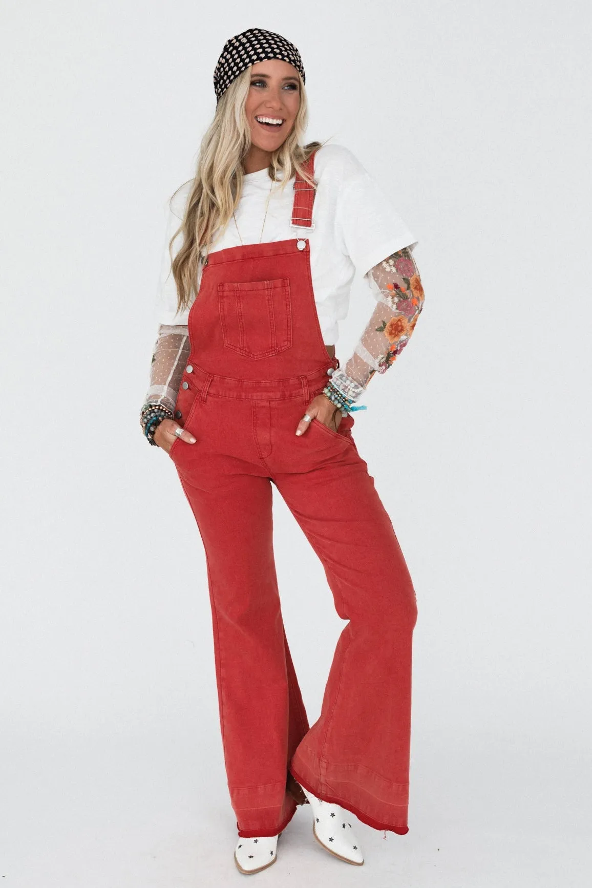 Holly Denim Overalls - Red sold by Three Bird Nest product image thumbnail 2