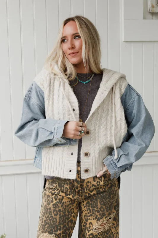 Gwen Denim Sweater Jacket - Oatmeal made by AnnieWear