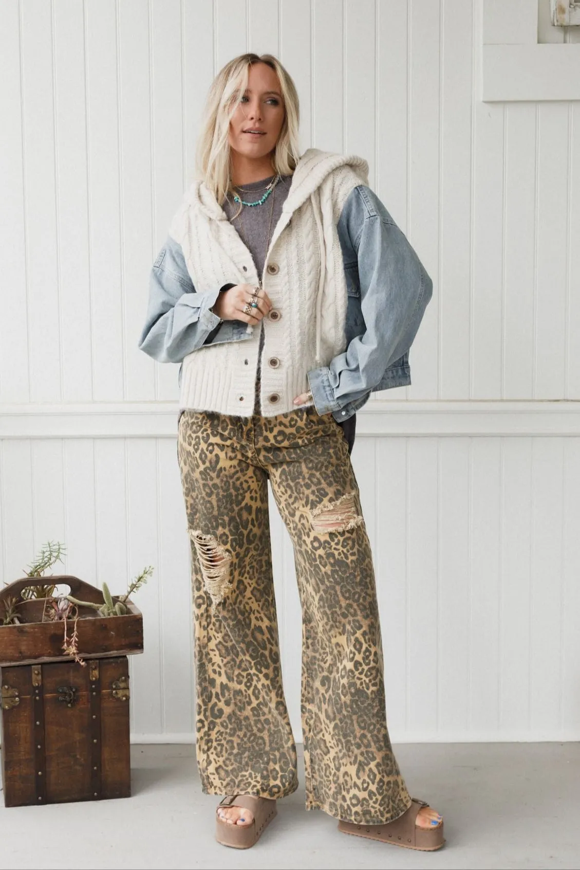 Gwen Denim Sweater Jacket - Oatmeal sold by Three Bird Nest product image thumbnail 5