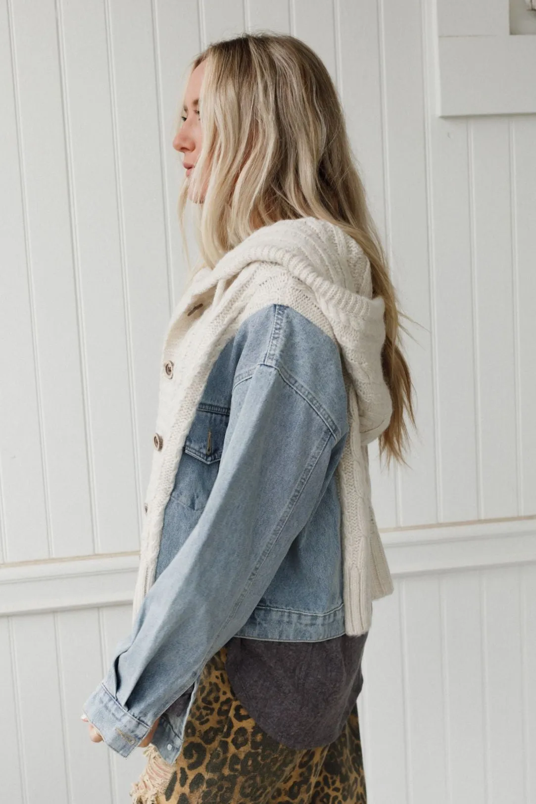 Gwen Denim Sweater Jacket - Oatmeal sold by Three Bird Nest product image thumbnail 2