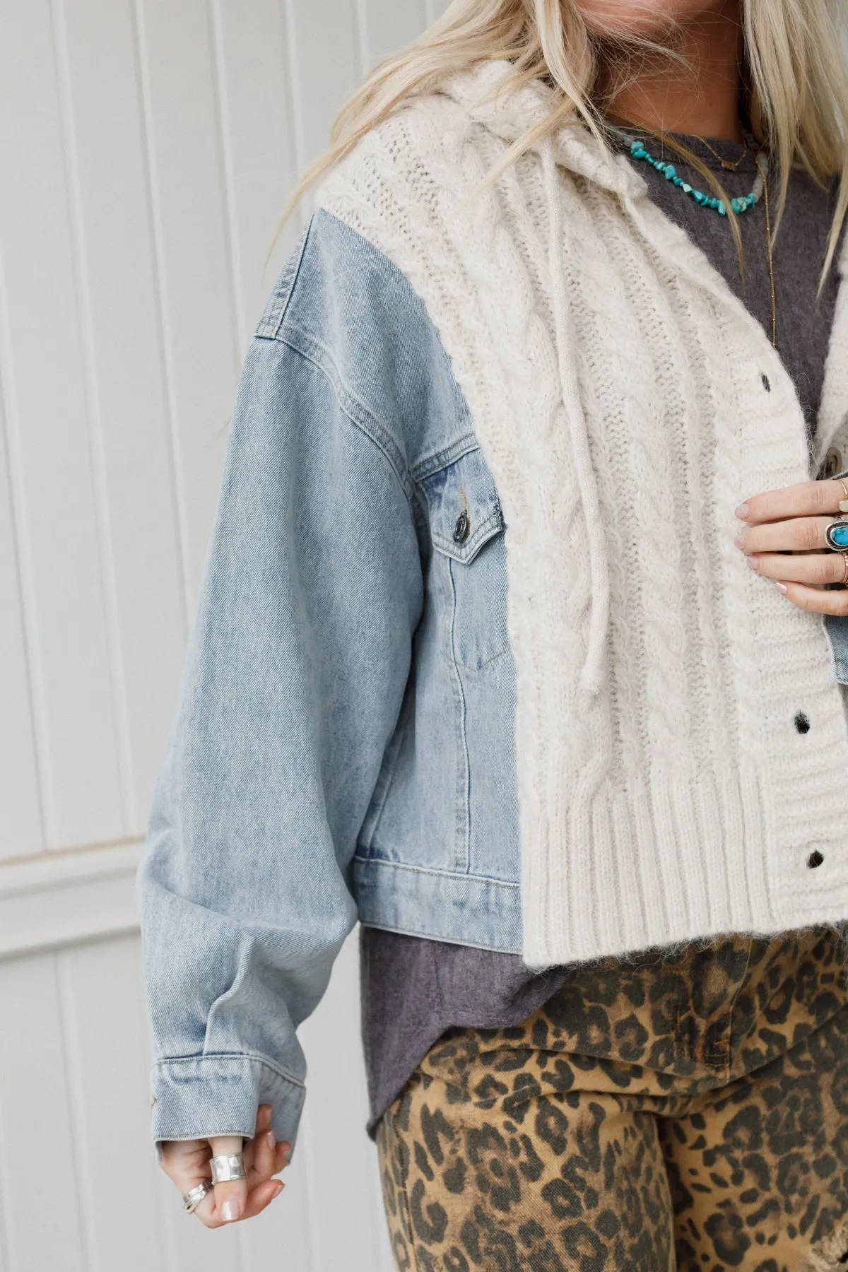 Gwen Denim Sweater Jacket - Oatmeal sold by Three Bird Nest product image thumbnail 4