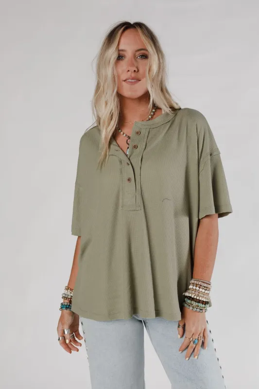 The Nest Soft Plume Henley Top - Sage sold by Three Bird Nest