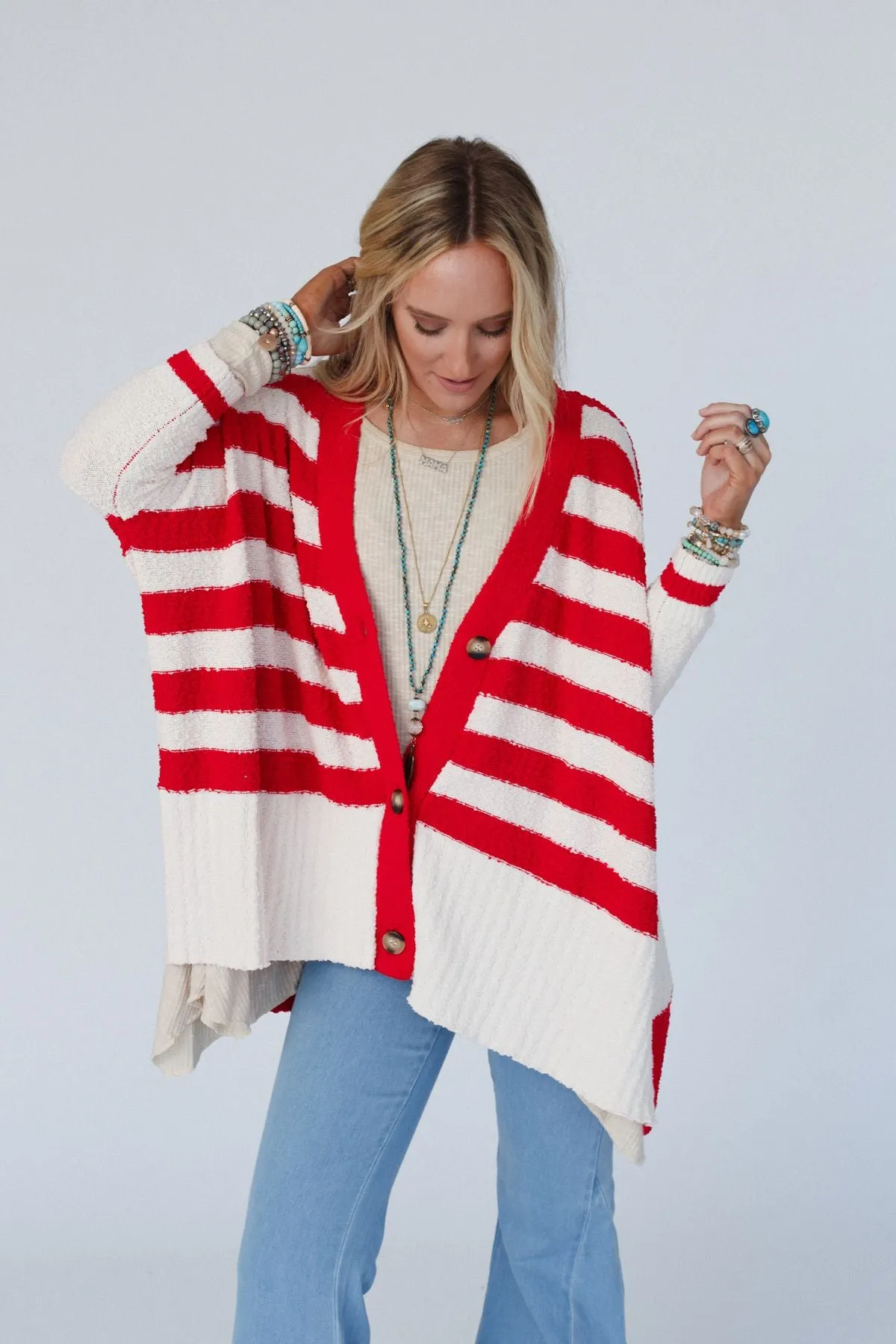 Great Stripes Cardigan - Red sold by Three Bird Nest product image thumbnail 3
