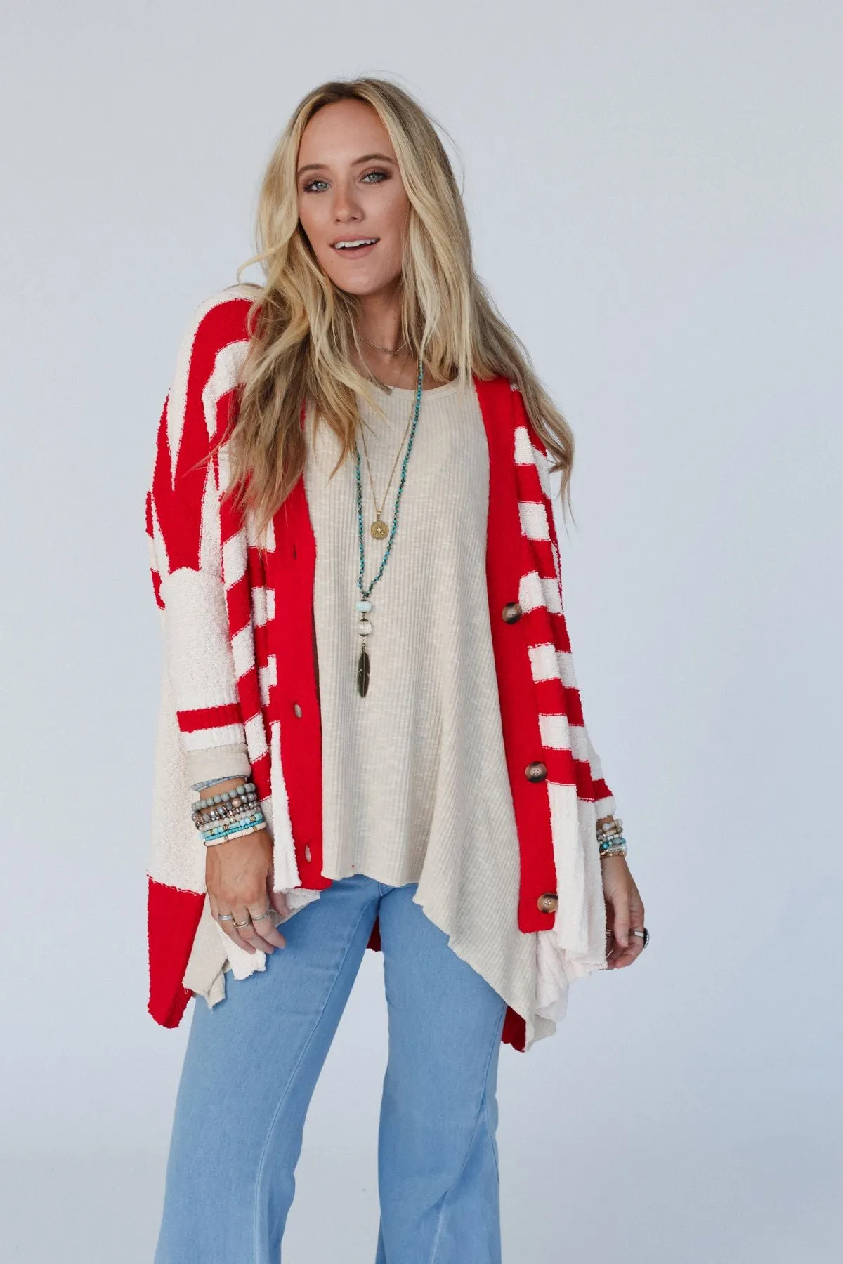 Great Stripes Cardigan - Red sold by Three Bird Nest product image thumbnail 4