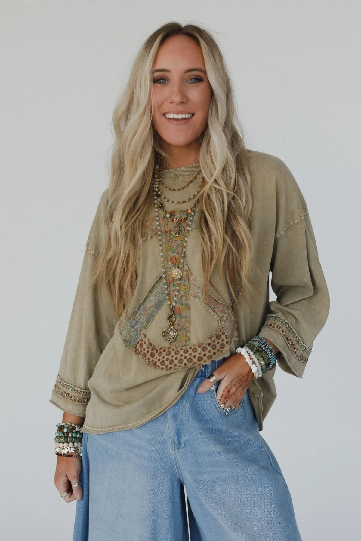 Josephine Peace Patchwork Top - Olive sold by Three Bird Nest product image thumbnail 3