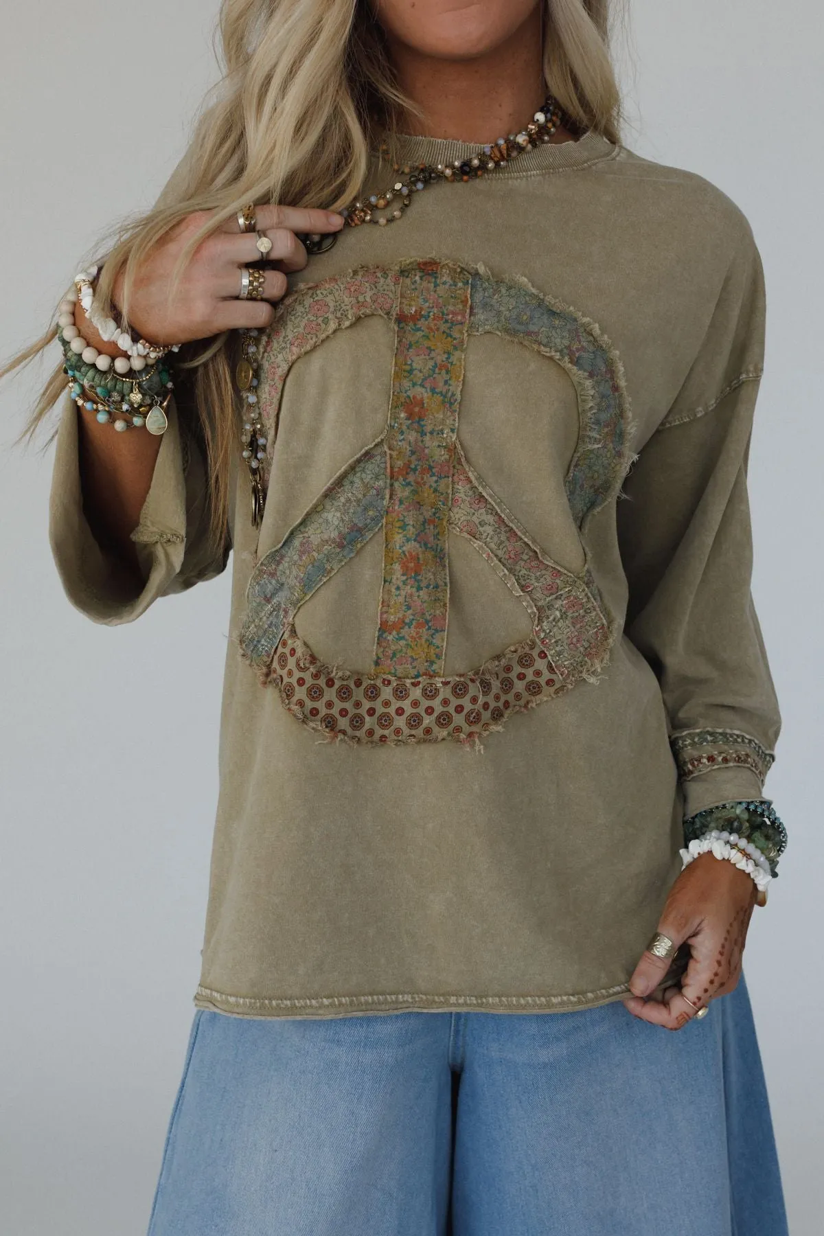 Josephine Peace Patchwork Top - Olive sold by Three Bird Nest product image thumbnail 2
