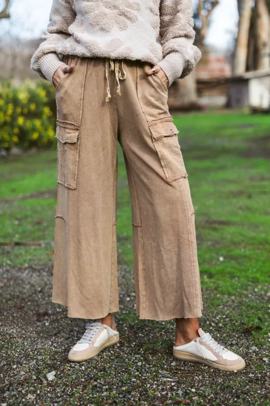 Game On Cargo Wide Leg Pant - Latte sold by Three Bird Nest