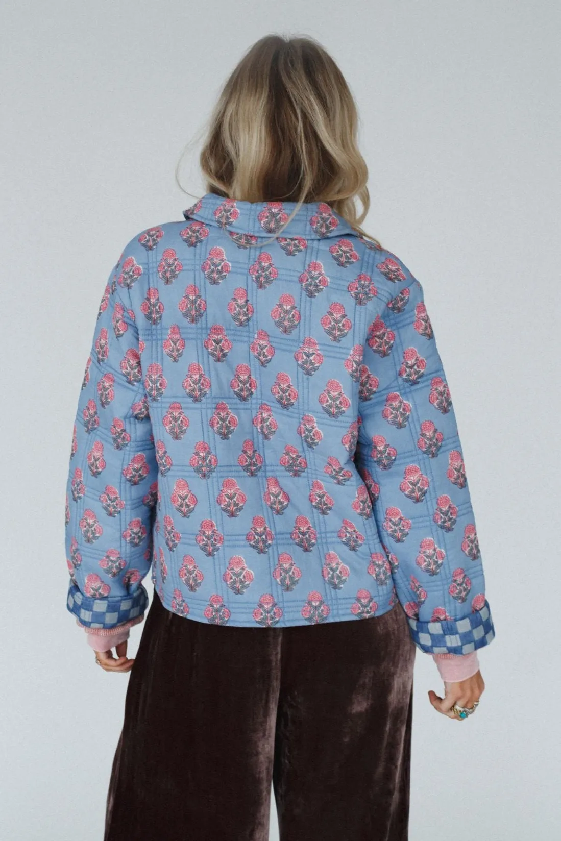 Endless Path Floral Checkered Jacket - Blue sold by Three Bird Nest product image thumbnail 4