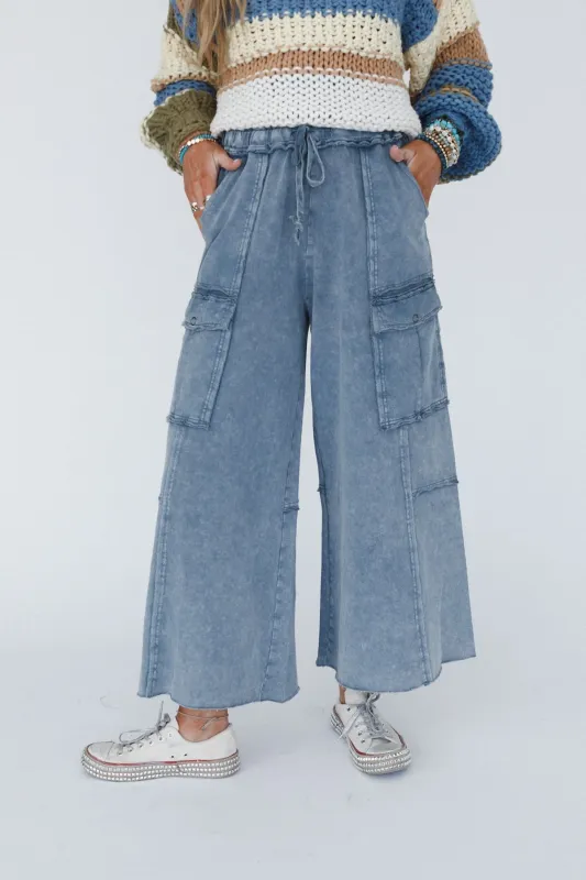 Game On Cargo Wide Leg Pant - Faded Navy sold by Three Bird Nest
