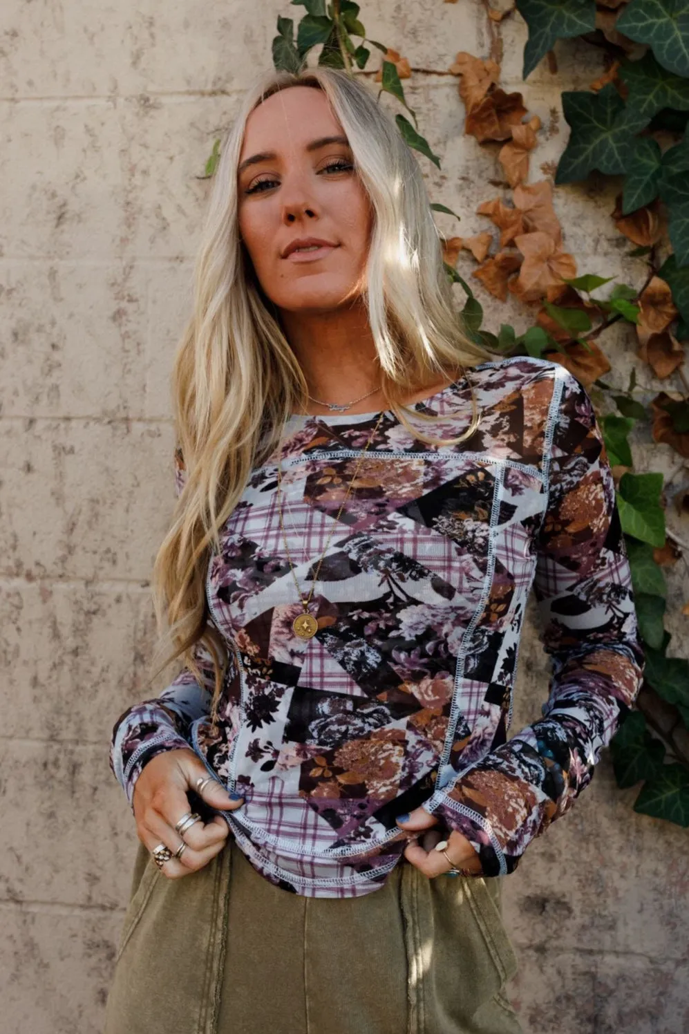 Ottilia Chic Floral Mesh Top - Purple Multi sold by Three Bird Nest product image thumbnail 4