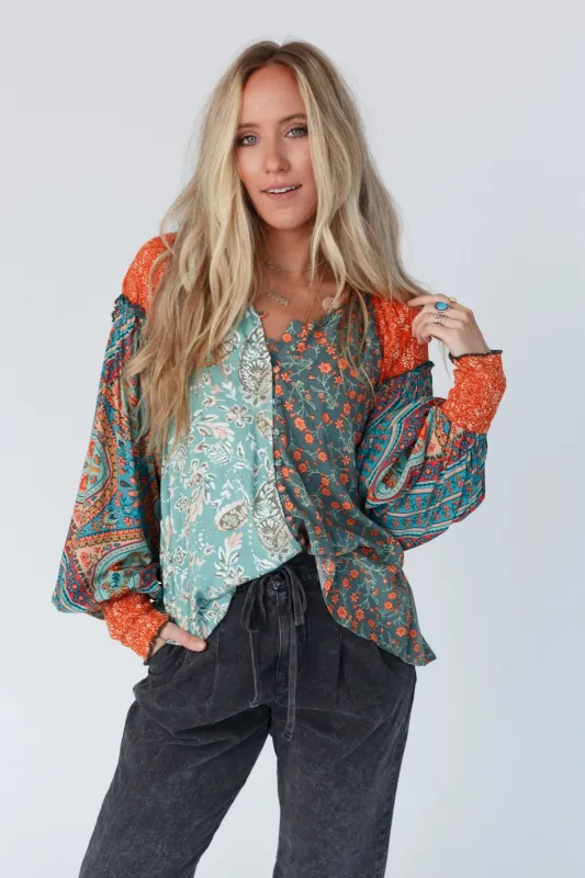 Danielle Mixed Floral Printed Top - Mint sold by Three Bird Nest