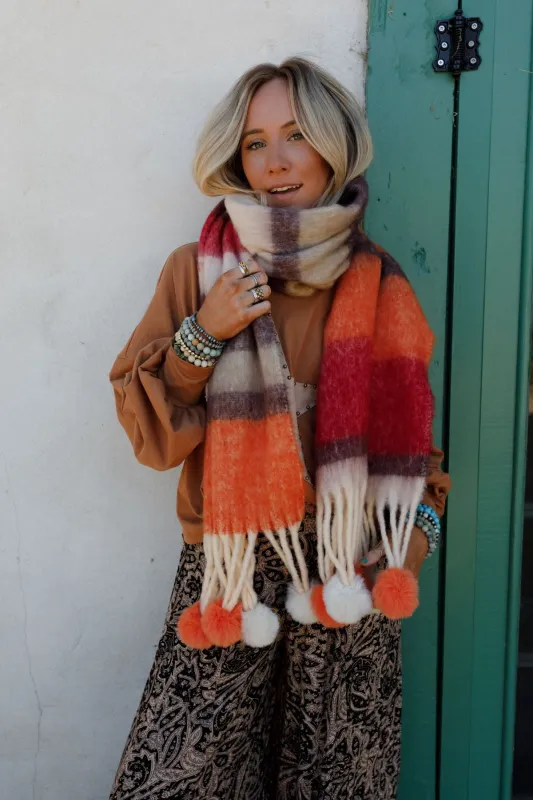 Chill Stripe Pom Scarf - Orange made by Three Bird Nest