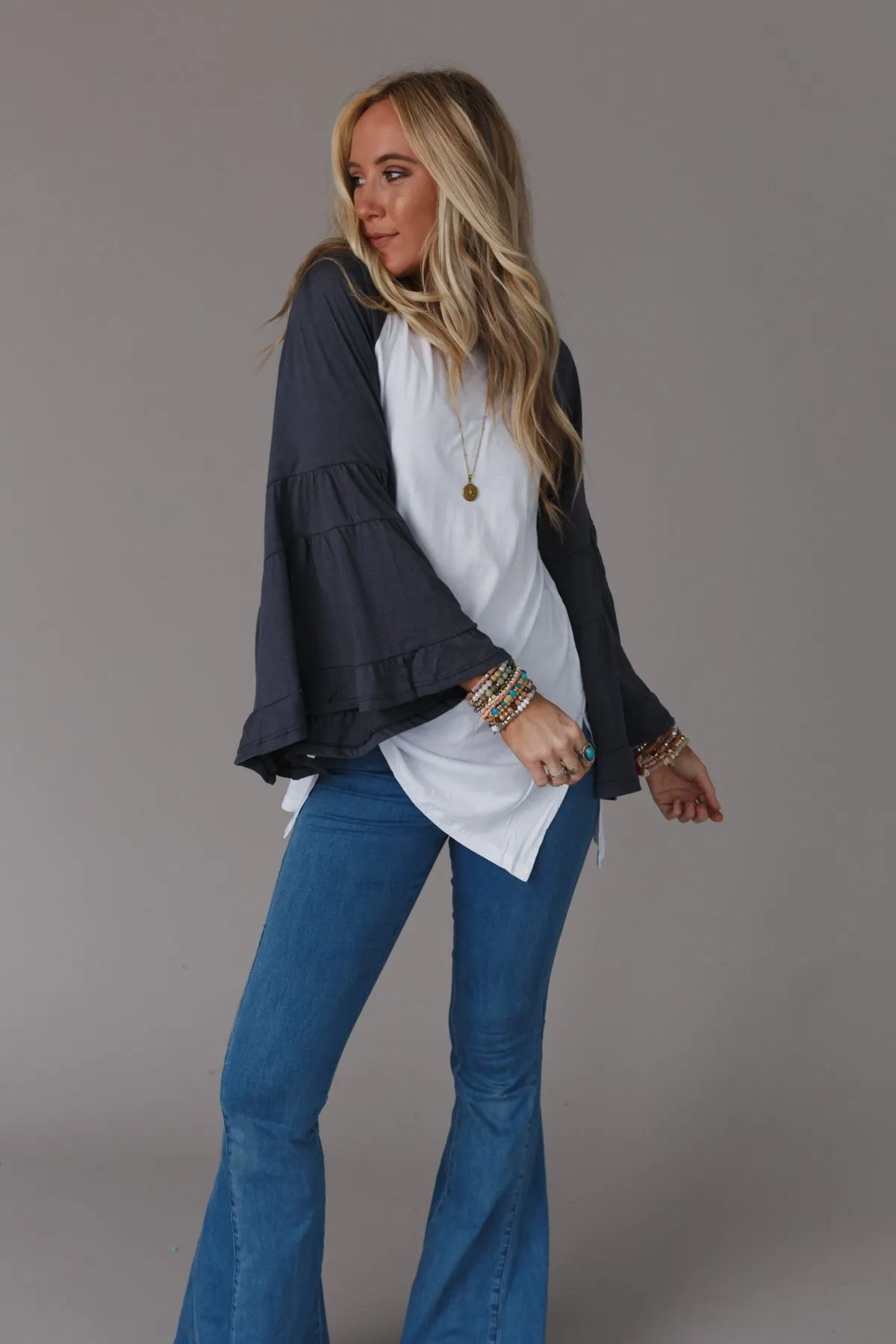 Bell Sleeve Baseball Tee - Charcoal sold by Three Bird Nest product image thumbnail 3