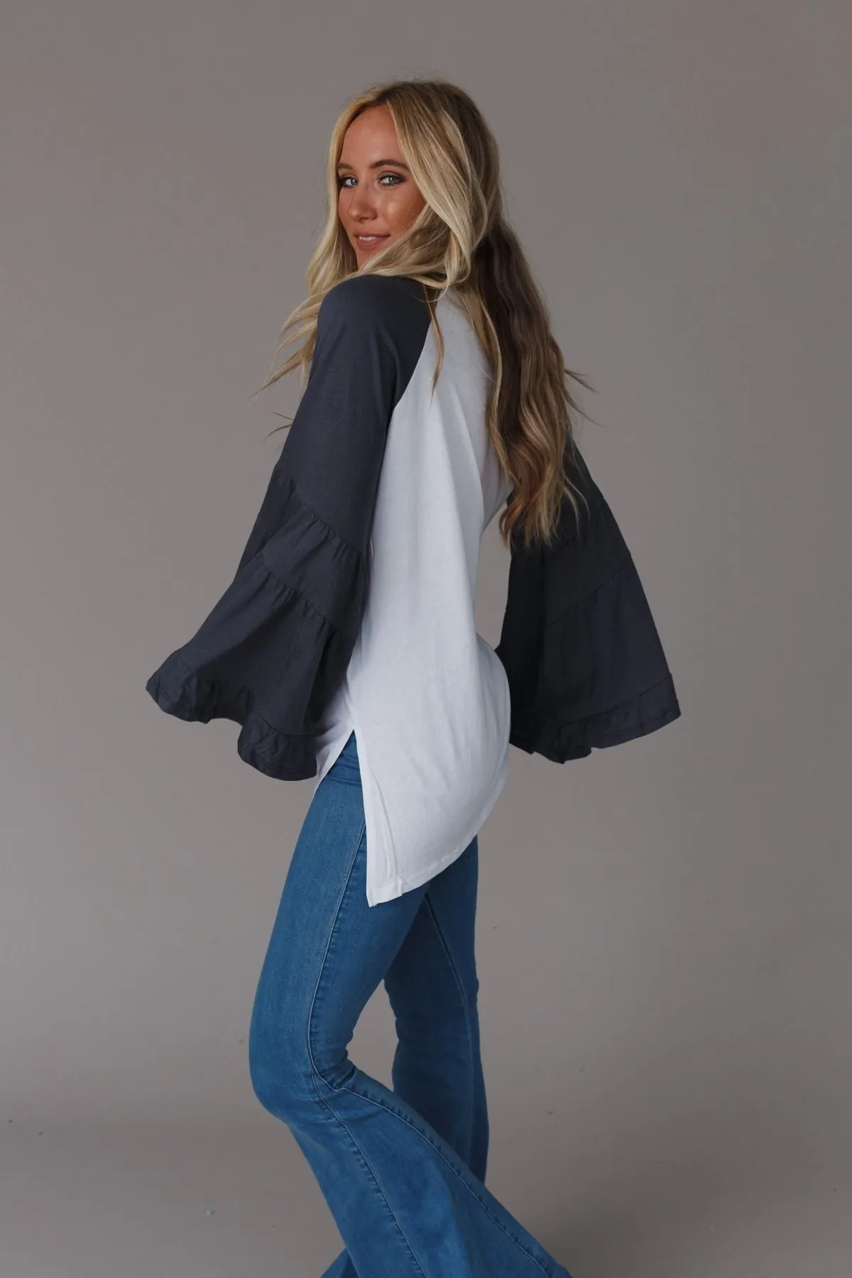 Bell Sleeve Baseball Tee - Charcoal sold by Three Bird Nest product image thumbnail 5